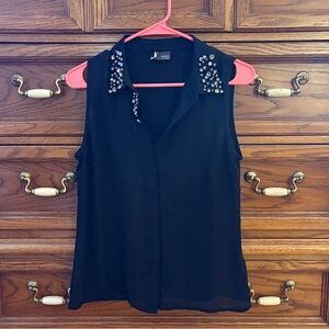 Black, Chiffon Top with Rhinestones | Size: Small